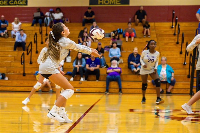 Student-athletes play volleyball